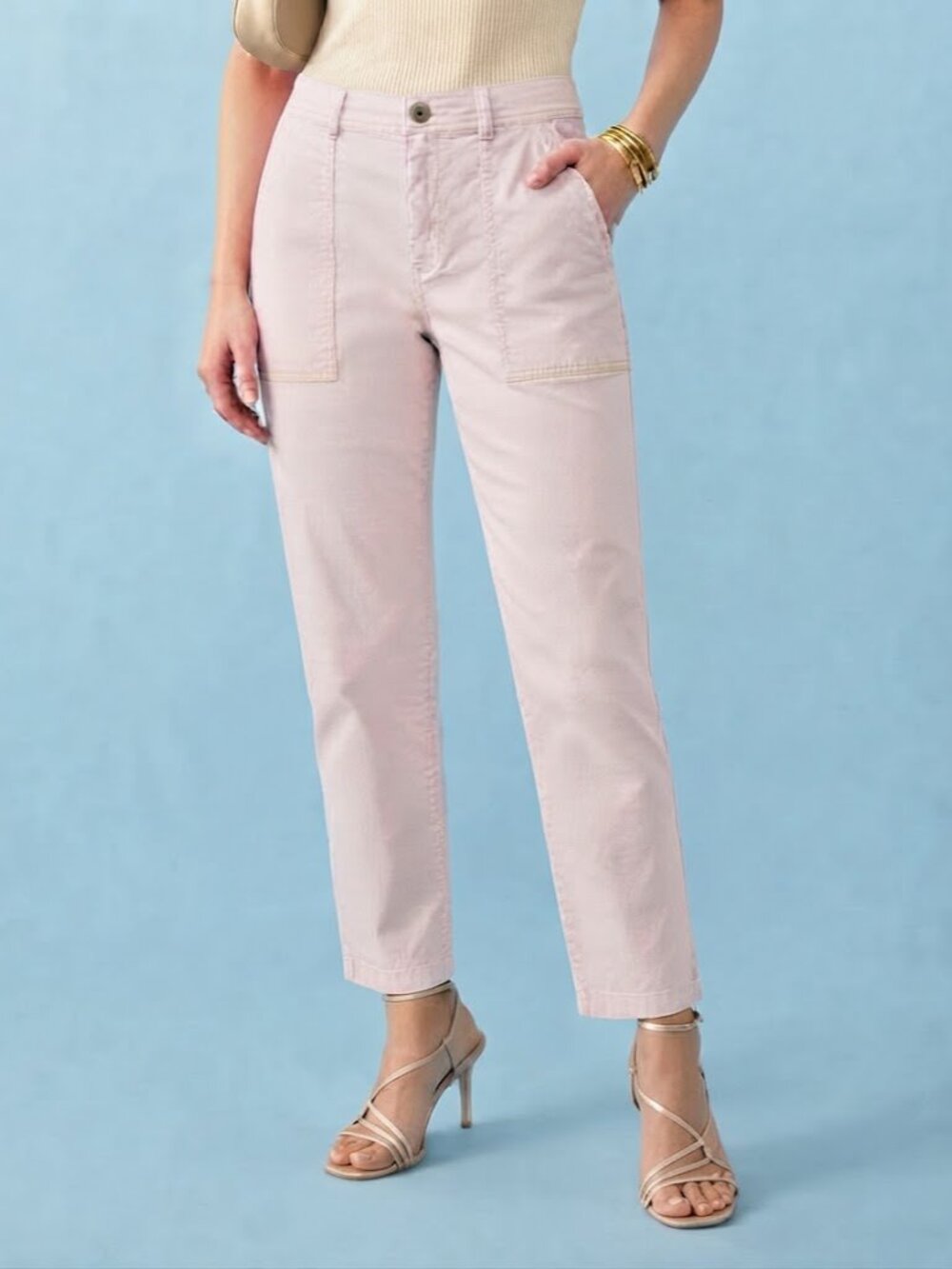 Anthropologie Light Pink Straight-Leg Cotton Linen Blend Pants
